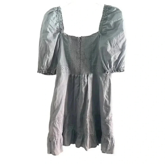 Reformation Paxton Puff Sleeve Lace Embroidered Mini Dress in Blue B004 - Picture 3 of 5